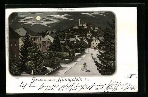 Lithographie Königstein, Frankfurter Strasse mit Radfahrer