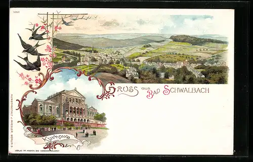 Lithographie Bad Schwalbach, Kurhaus, Panorama