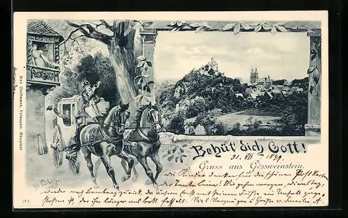 AK Gössweinstein, Ortsansicht, Kutscher mit Horn