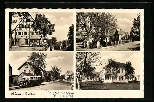 AK Schwaig b. Nürnberg, Gasthaus Rotes Ross, Strassenpartie mit Kleinbus