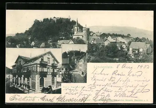 AK Lindenfels, Teilansicht, Hotel Hessisches Haus, Blick v. Hotel Hessisches Haus