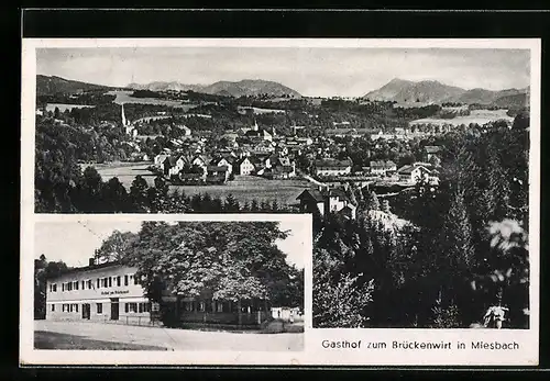 AK Miesbach, Ortsansicht aus der Vogelschau, Gasthof zum Brückenwirt