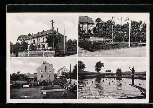 AK Grosserkmannsdorf, Schule, Bürgermeisteramt, Festplatz, Schwimmbad