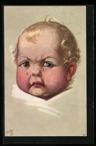 Künstler-AK Wally Fialkowska: Kleinkind - Lachen und Weinen