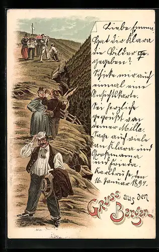 AK Bergsteigen, Bergsteiger bei der Rast auf dem Gipfel