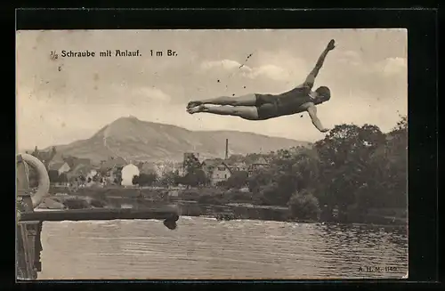 AK Mann beim Wassersport, Halbe Schraube mit Anlauf