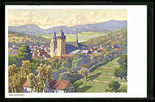 Künstler-AK H. Bahndorf: Schmalkalden, Ortsansicht