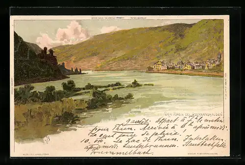 Künstler-AK Carl Biese: Assmannshausen, Blick auf den Rhein