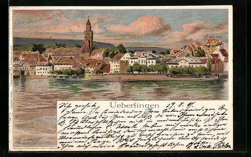 Künstler-AK Carl Biese: Überlingen, Ortsansicht vom See aus