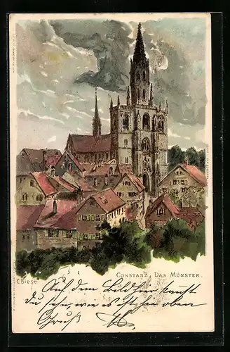 Künstler-AK C.Biese: Konstanz, das Münster zw. den Häusern