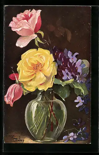 Künstler-AK Mary Golay: Blumenvase