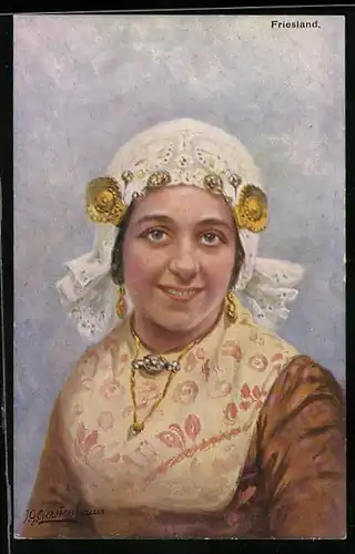 Künstler-AK Johan Georg Gerstenhauer: Friesland, Dame mit Spitzenhaube