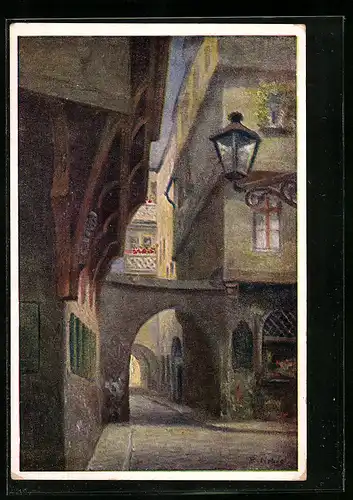 Künstler-AK Bernhard Liebig: Frankfurt a. M., Hinter dem Lämmchen, Haus z. Mohrenkopf