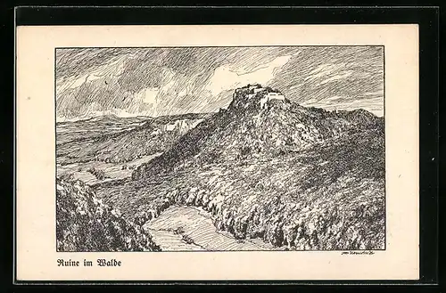 Künstler-AK Clarence F. Underwood: Ruine im Walde