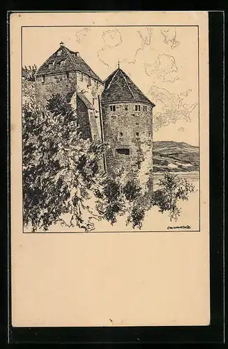 Künstler-AK Otto Ubbelohde: Tübingen, Partie am Schloss