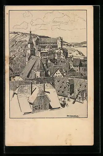 Künstler-AK Otto Ubbelohde: Tübingen, Stiftskirche und Schloss