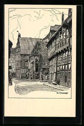 Künstler-AK Otto Ubbelohde: Hameln, Blick auf Marktkirchenchor und Hochzeitshaus