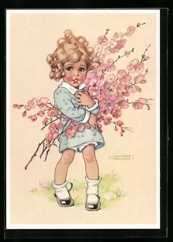 Künstler-AK Ilse Wende-Lungershausen: Mädchen hält Blütenzweige in den Armen