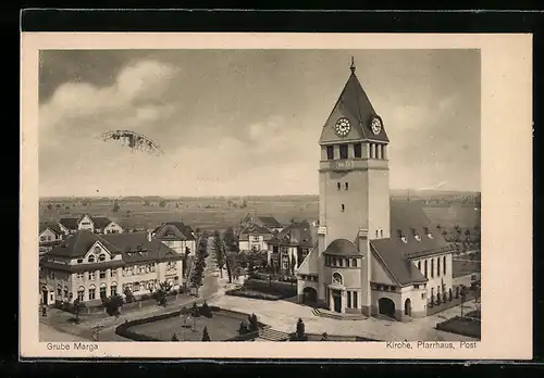 AK Grube Marga, Kirche, Pfarrhaus und Post