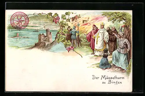 Lithographie Bingen, Der Mäuseturm