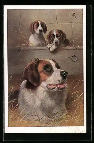 Künstler-AK Carl Reichert: Bernhardiner mit seinen Welpen