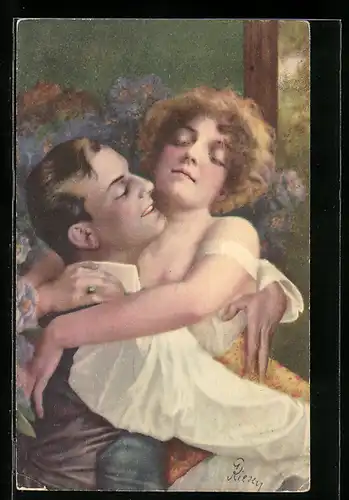Künstler-AK Arno von Riesen: verliebtes Paar umarmt sich