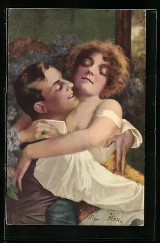 Künstler-AK Arno von Riesen: verliebtes Paar umarmt sich