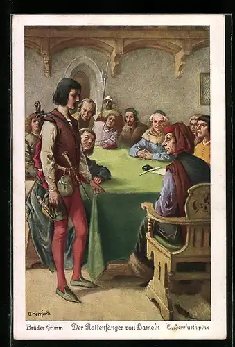 Künstler-AK Oskar Herrfurth: Brüder Grimm, Der Rattenfänger von Hameln, Märchen