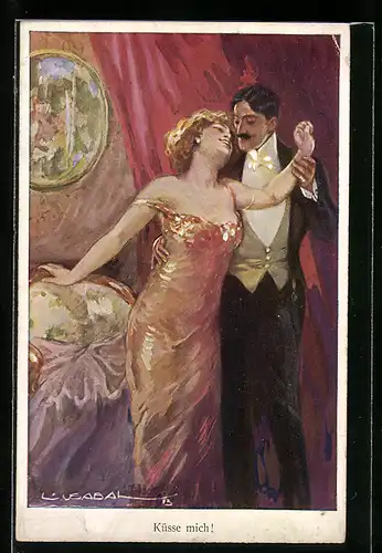 Künstler-AK Luis Usabal: Kiss me!, elegantes Paar