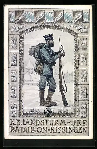 Künstler-AK Bad Kissingen, Soldat des K. B. Landsturm-Inf. Bataillons