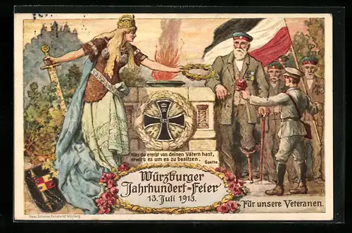 Künstler-AK Würzburg, Würzburger Jahrhundertfeier 1913, Für unsere Veteranen
