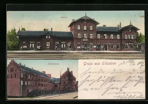 AK Eilsleben, Bahnhof, Zuckerfabrik