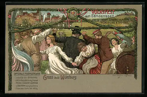 Lithographie Würzburg, Volksfest am Sanderrasen 1903