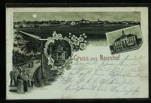 Lithographie Naunhof, Gasthaus Ratskeller, Bismarckhütte, Weg nach Lindhardt