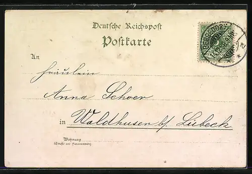 Lithographie Rendsburg, Rathaus, Gymnasium, Kaiserliches Postamt