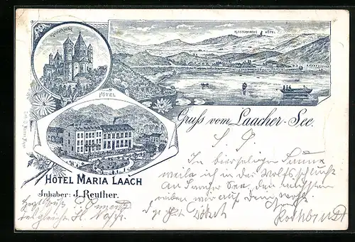 Lithographie Maria Laach, Hotel, Inh.: J. Reuther, Laacher See