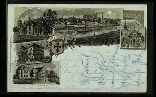 Lithographie Verden, Dom, Rathaus mit Johs.-Kirche, Seminar