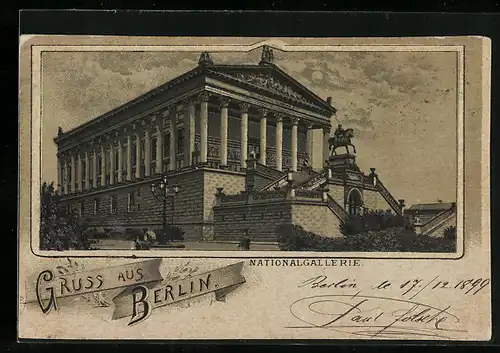 Lithographie Berlin, Partie an der Nationalgalerie