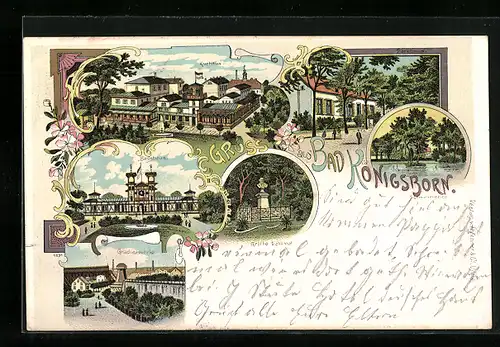 Lithographie Unna, Hotel Bad Königsborn, Kurhaus, Badehaus