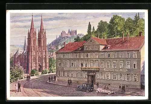 Künstler-AK Marburg /Lahn, Hotel Europäischer Hof