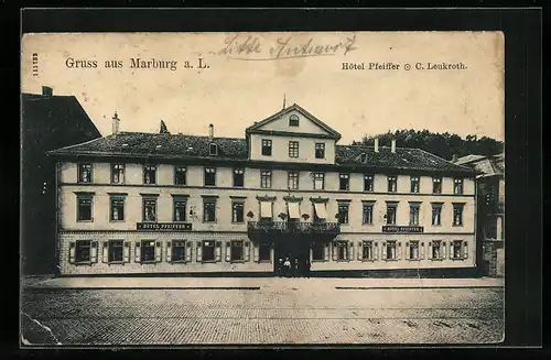 AK Marburg a. L., Blick zum Hotel Pfeiffer