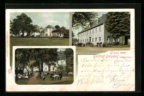 AK Gersdorf b. Hainichen, Gasthof Gersdorf mit Gästen und Kutschen