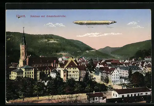 AK Urach, Schloss mit Amanduskirche und Zeppelin