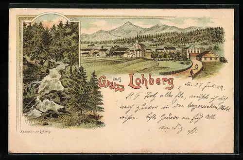 Lithographie Lohberg, Kaskaden von Lohberg, Ortsansicht