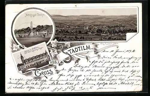 Lithographie Stadtilm, Methfessel-Denkmal, Schloss zu Stadtilm