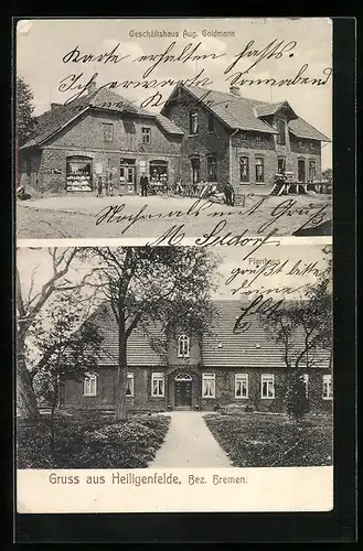 AK Heiligenfelde b. Bremen, Geschäftshaus Aug. Goldmann, Pfarrhaus