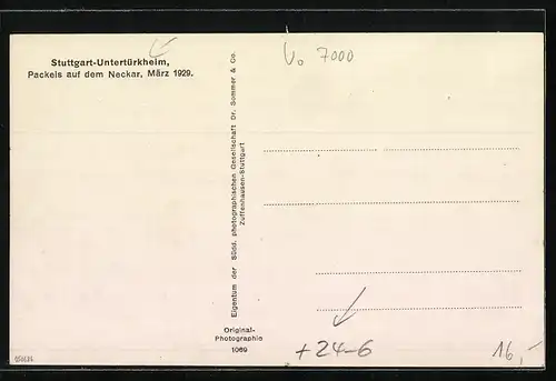 AK Untertürkheim, Packeis im März 1929 auf dem Neckar