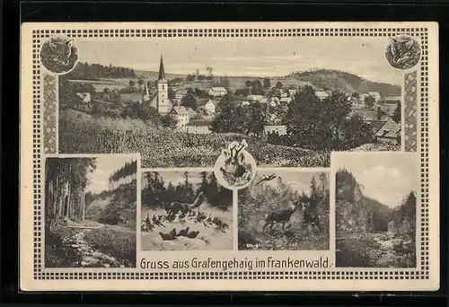 AK Grafengehaig i. Frankenwald, Panorama mit Bildern aus der Umgebung