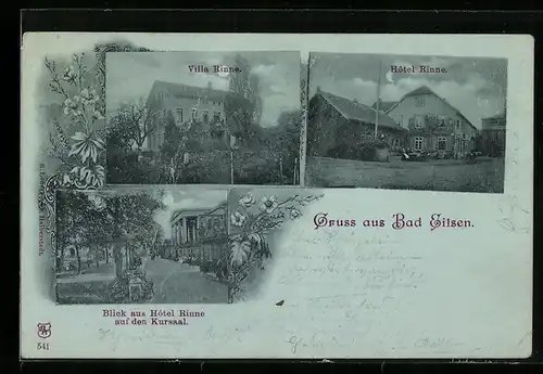 Mondschein-AK Bad Eilsen, Hotel Rinne, Blick aus Hotel Rinne auf den Kursaal, Villa Rinne