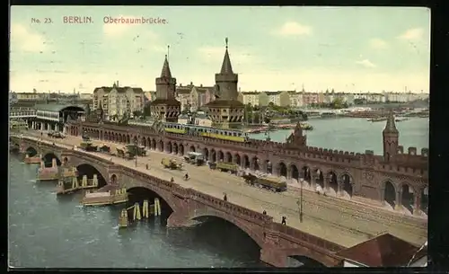 AK Berlin-Friedrichshain, Oberbaumbrücke